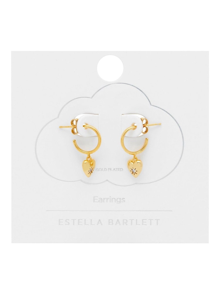 Estella Bartlett Gold Tone Puffed Heart Hoop Earrings with Pave Star - Image 2 of 4 Estella Bartlett Gold Tone Puffed Heart Hoop Earrings with Pave Star - Image 2 of 4