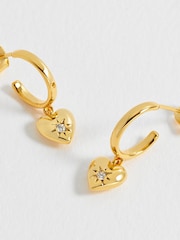 Estella Bartlett Gold Tone Puffed Heart Hoop Earrings with Pave Star - Image 3 of 4