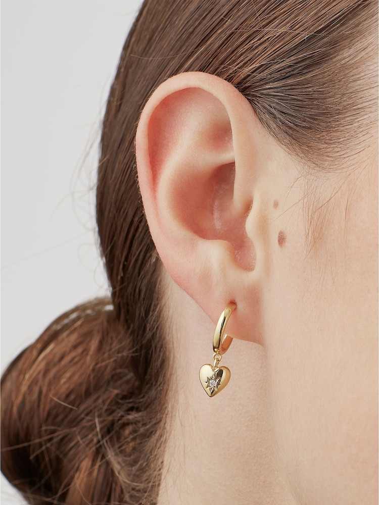 Estella Bartlett Gold Tone Puffed Heart Hoop Earrings with Pave Star - Image 4 of 4 Estella Bartlett Gold Tone Puffed Heart Hoop Earrings with Pave Star - Image 4 of 4