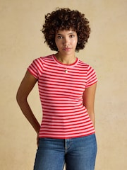 Joules Sophie Pink Red & Green Ribbed Short Sleeve T-Shirts 2 Pack - Image 3 of 7