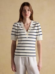 Joules Tabitha Ribbed V-Neck Jersey Top with Puff Sleeves - صورة 1 من 7
