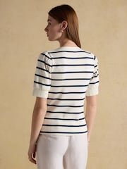 Joules Tabitha Ribbed V-Neck Jersey Top with Puff Sleeves - صورة 2 من 7