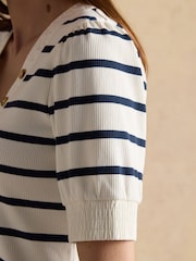 Joules Tabitha Ribbed V-Neck Jersey Top with Puff Sleeves - صورة 4 من 7
