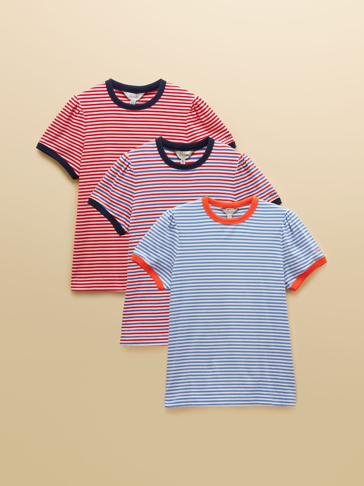 Joules Erin Red/Blue Red/Blue Stripe Short Sleeve Tops 3 Pack - Image 1 of 10