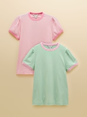 Joules Erin Green & Pink Stripe Short Sleeve T-Shirts 2 Pack - Image 1 of 7