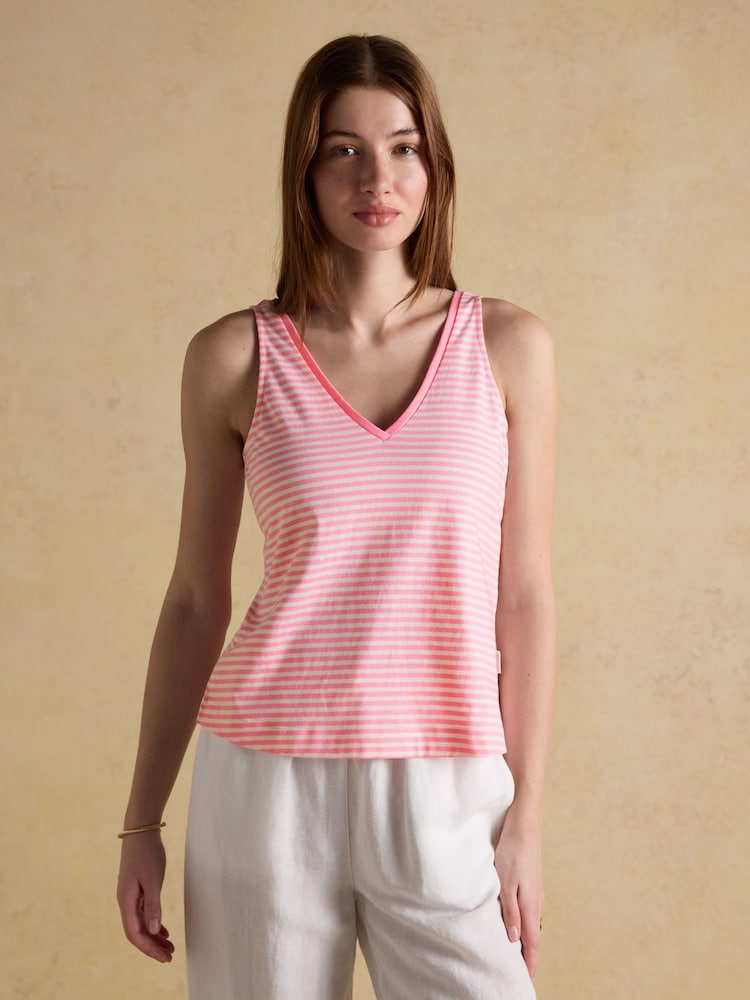 Joules Delilah Pink Stripe V-Neck Jersey Vest - Image 1 of 6 Joules Delilah Pink Stripe V-Neck Jersey Vest - Image 1 of 6