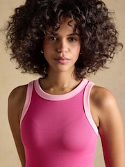 Joules Sofia Pink & Green Striped Ribbed Jersey Vests 2 Pack - Image 7 of 7