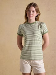 Joules Erin Khaki Stripe Short Sleeve Jersey T Shirt - Image 1 of 7