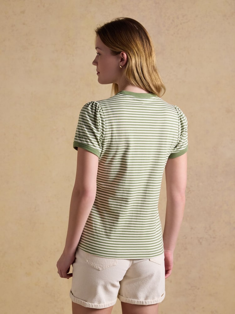 Joules Erin Khaki Stripe Short Sleeve Jersey T Shirt - Image 2 of 7