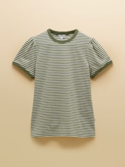 Joules Erin Khaki Stripe Short Sleeve Jersey T Shirt - Image 7 of 7