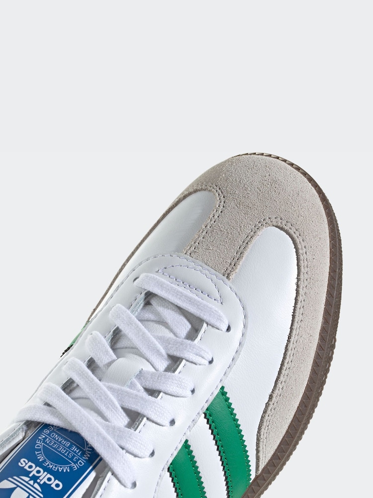 adidas Originals White/Green Samba Trainers - Image 9 of 9