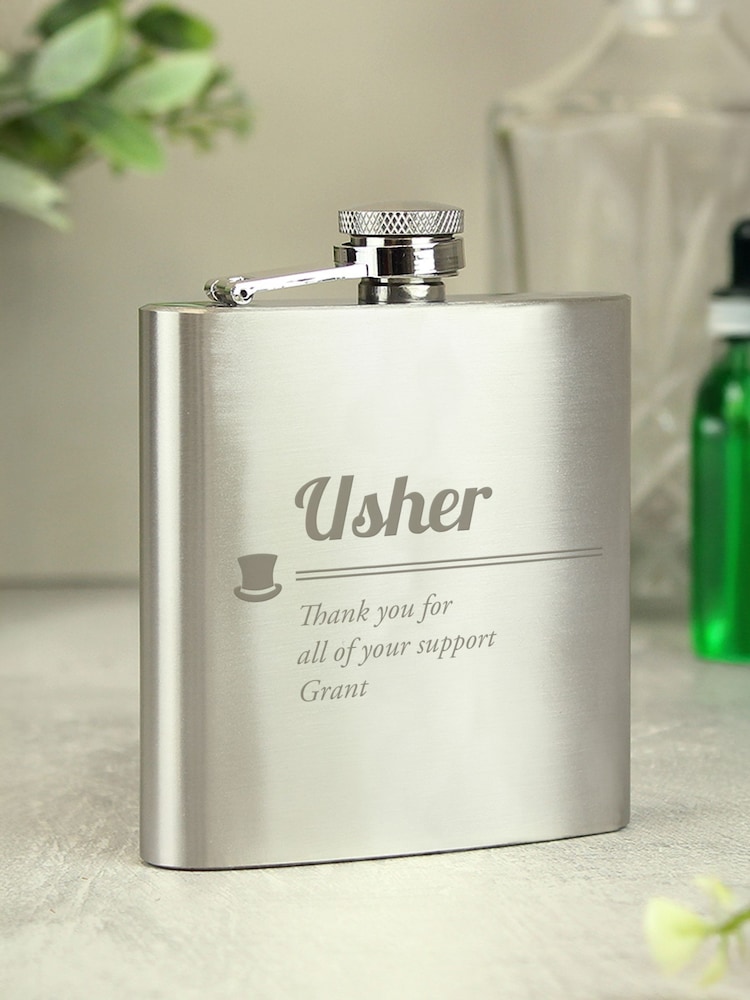 PMC Personalised Usher Hip Flask - Image 1 of 3