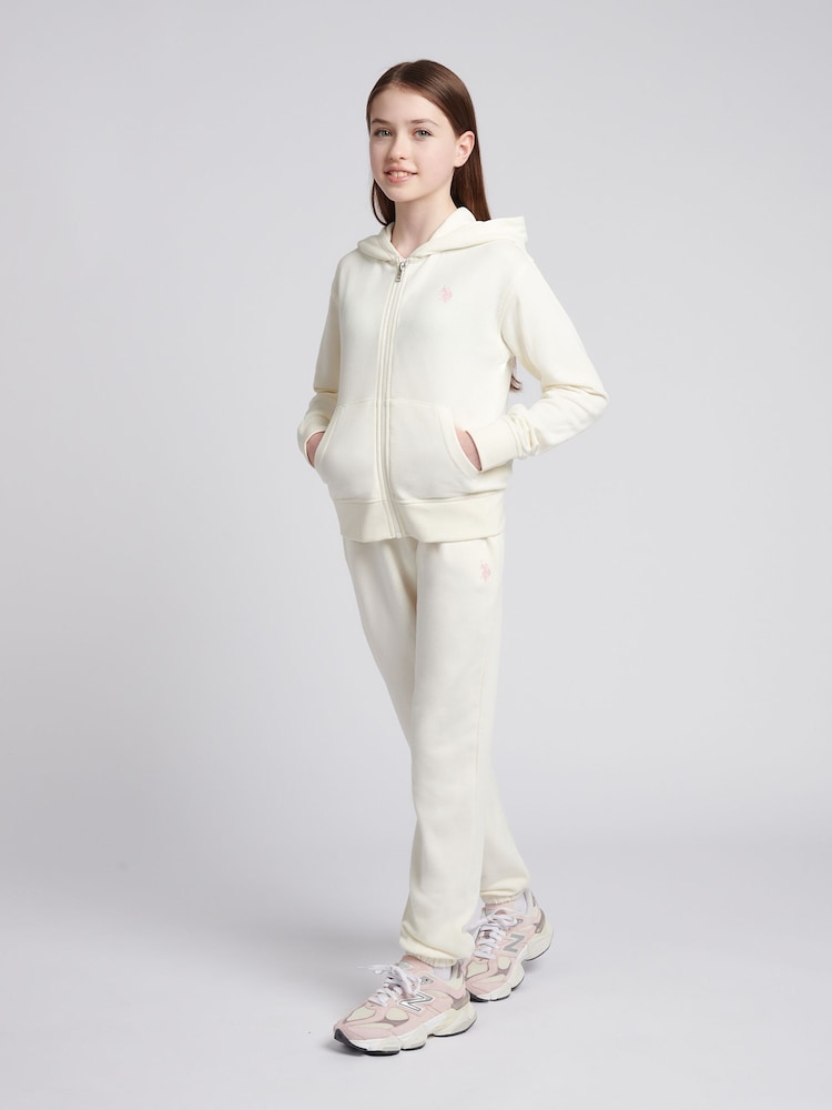 U.S. Polo Assn. White Girls Relaxed Fit Zip Hoodie and Joggers Set - Image 1 of 11