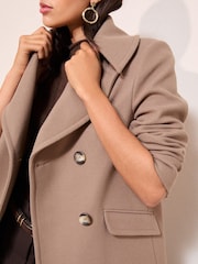 Friends Like These Mocha Brown Mid Length Double Breasted Peacoat - Image 2 of 4