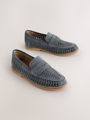 藍色 - 麂皮織紋樂福鞋 - 圖片 1/6