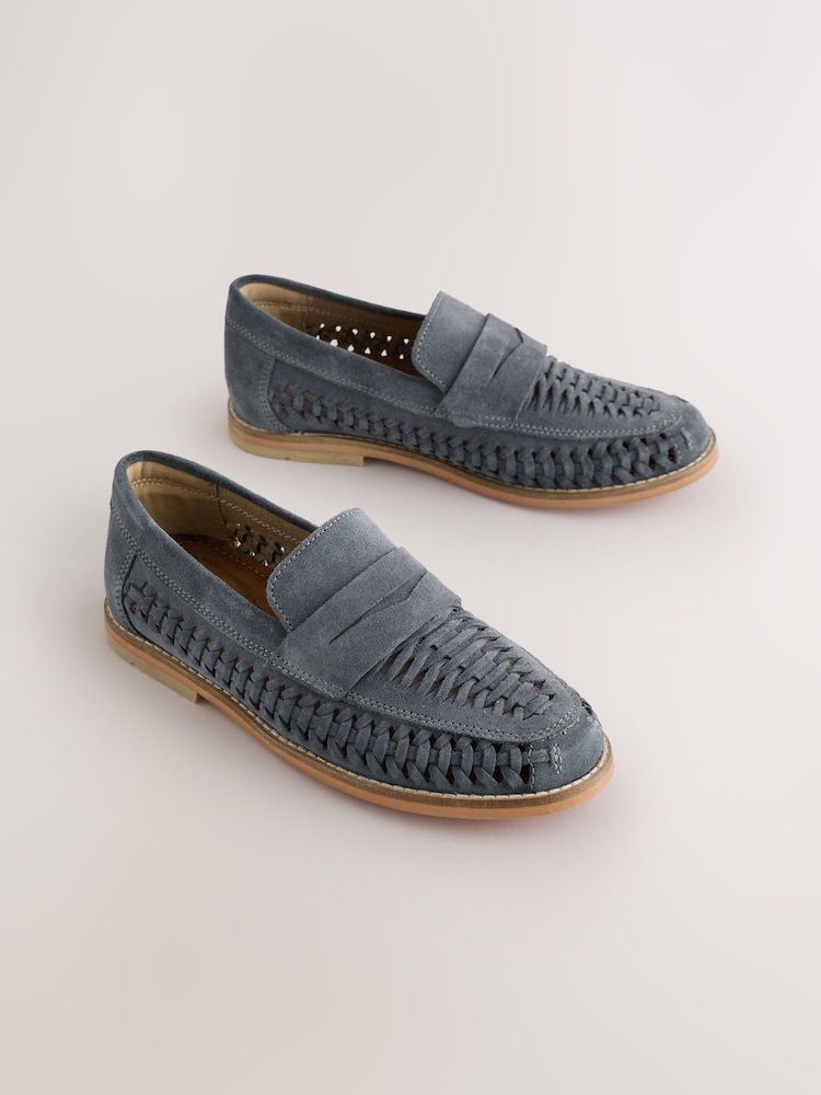 藍色 - 麂皮織紋樂福鞋 - 圖片 1/6