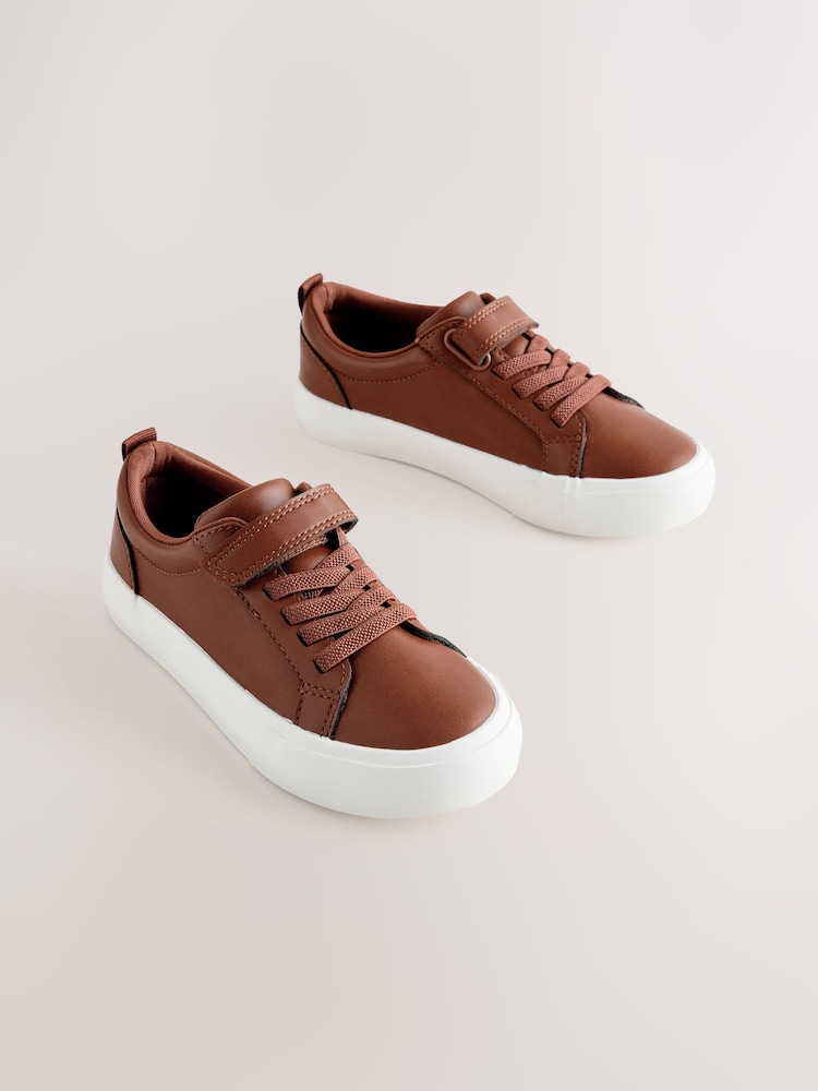 Tan Brown Touch Fastening Elastic Lace Smart Trainers - Image 1 of 5 Tan Brown Touch Fastening Elastic Lace Smart Trainers - Image 1 of 5