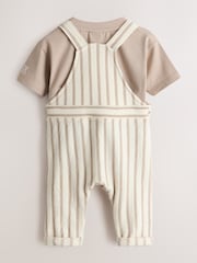 Baker by Ted Baker Stone Striped Dungaree and Short Sleeve T-Shirt Set - Image 3 of 8