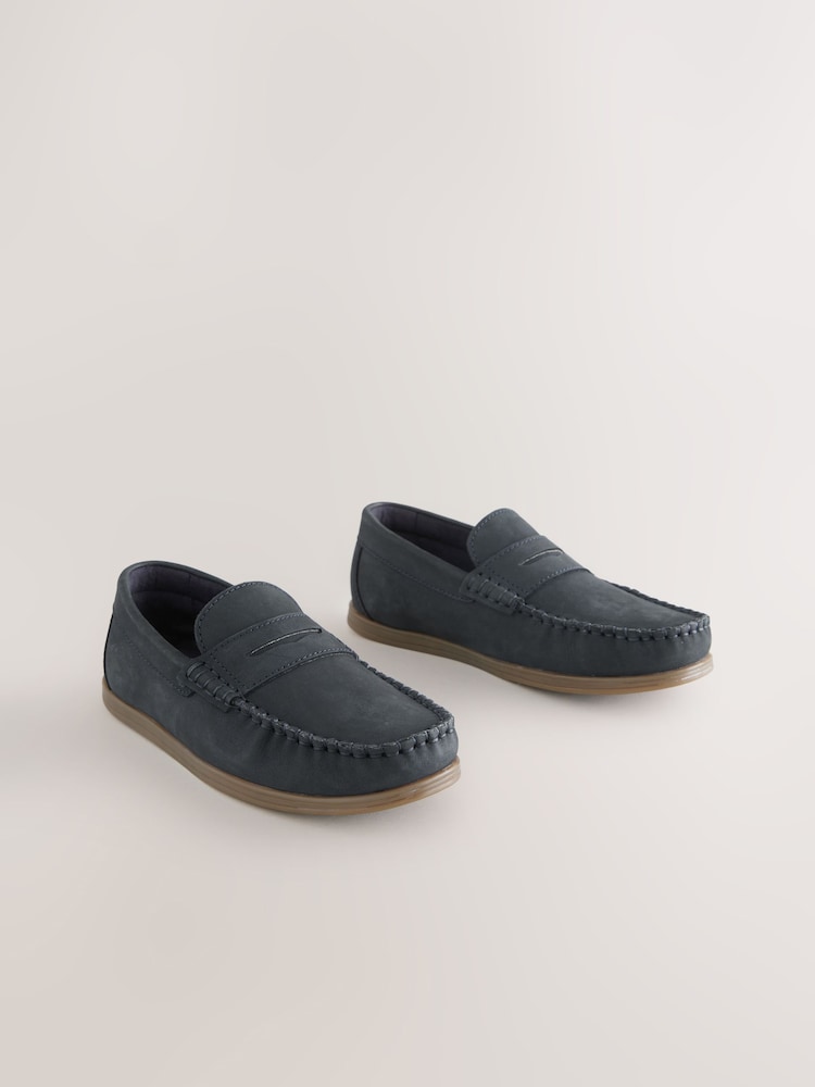 Navy Leather Penny Loafers - Image 1 of 5