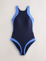 Navy/Blue High Neck Halterneck Tummy Control Swimsuit - Image 7 of 10