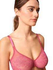 Glossies Pink Lace Sheer Moulded Bra - Image 1 of 4