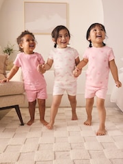 Pink Bow and Heart Print Short Pyjamas 3 Pack (9mths-12yrs) - Image 1 of 3