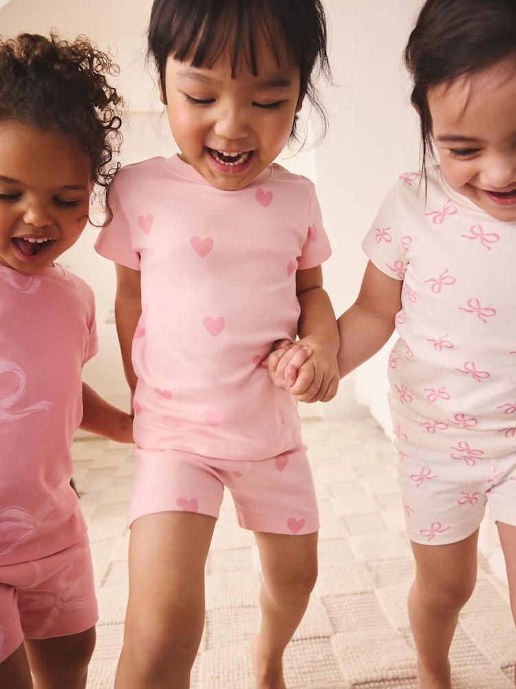Pink Bow and Heart Print Short Pyjamas 3 Pack (9mths-12yrs) - Image 2 of 3