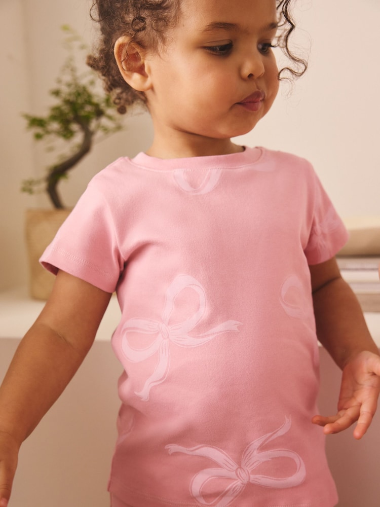 Pink Bow and Heart Print Short Pyjamas 3 Pack (9mths-12yrs) - Image 3 of 3