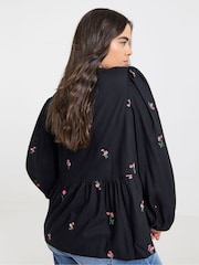 Simply Be Black Embroidered Floral V-Neck Blouse - Image 2 of 4