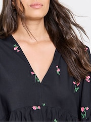 Simply Be Black Embroidered Floral V-Neck Blouse - Image 3 of 4