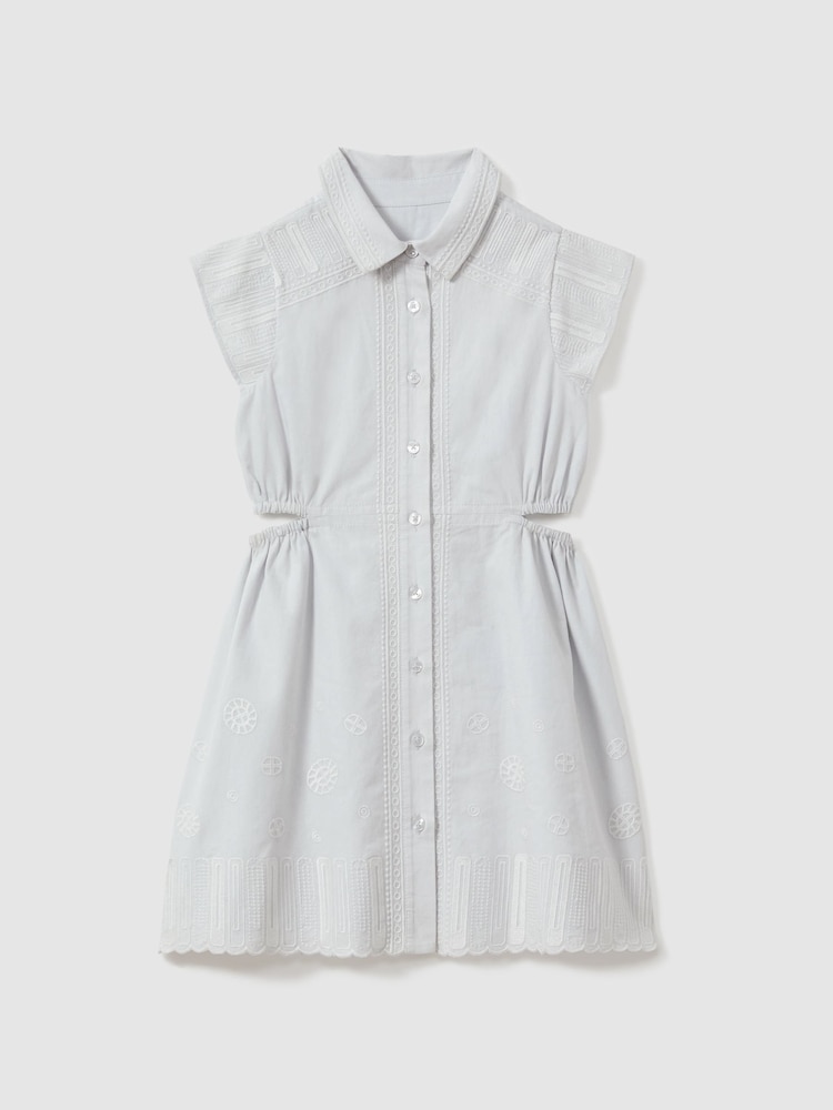 Reiss Blue Elliot 9-13 yrs Cotton Embroidered Cut-Out Dress - Image 2 of 4