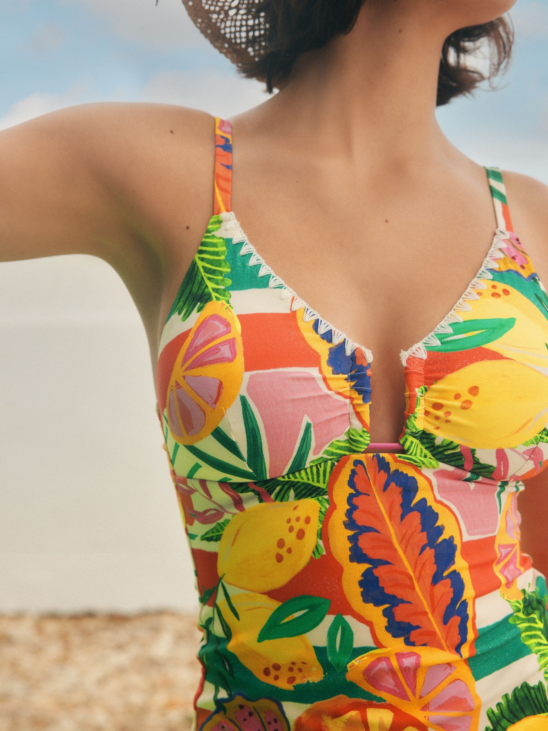 Buy Bright Fruit Stripe Tankini Whipstitch Crop Bikini Top from