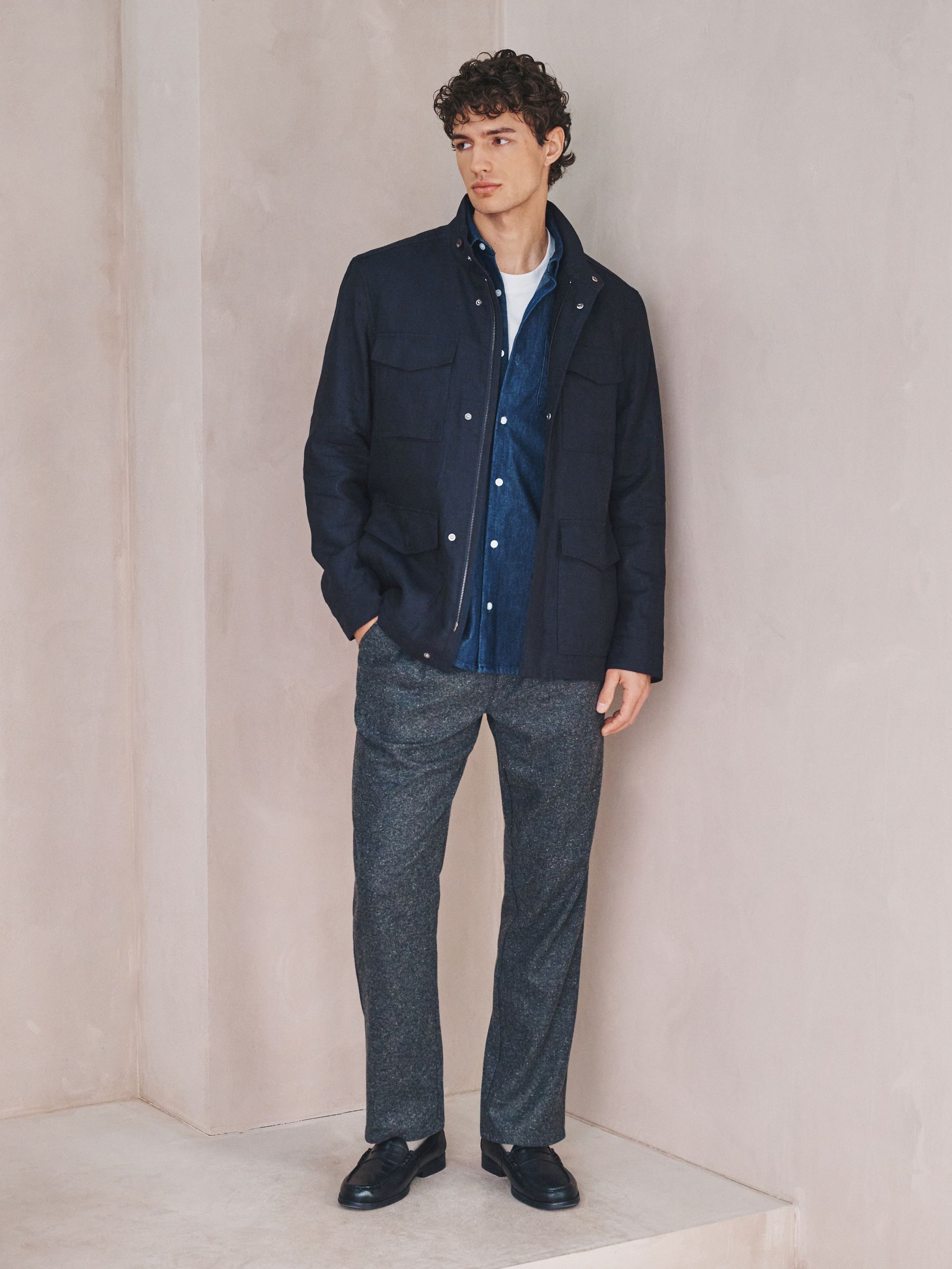 Buy Navy Linen Four Pocket Field Jacket from Next USA
