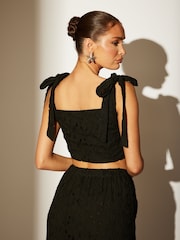 South Beach Black Broderie Tie Shoulder Top - Image 1 of 3