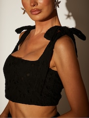 South Beach Black Broderie Tie Shoulder Top - Image 2 of 3