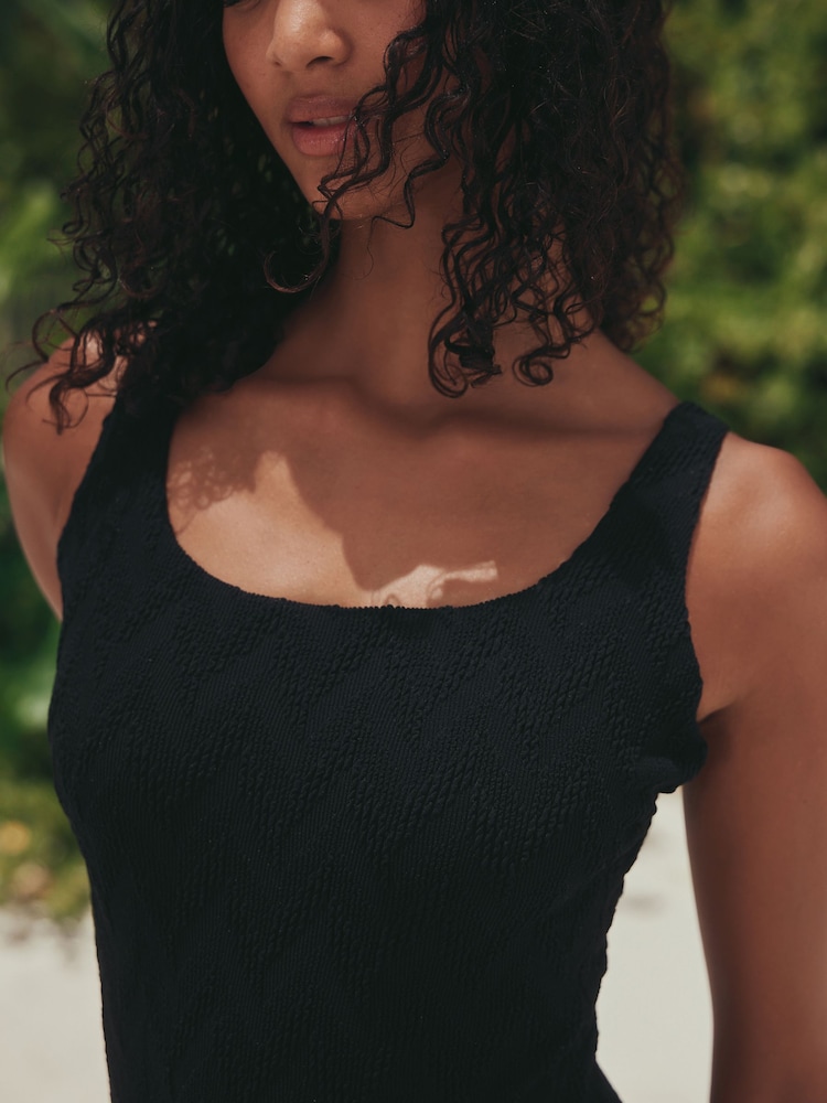 Black Textured Scoop Neck Tummy Control Swimsuit - Image 4 of 4 Black Textured Scoop Neck Tummy Control Swimsuit - Image 4 of 4