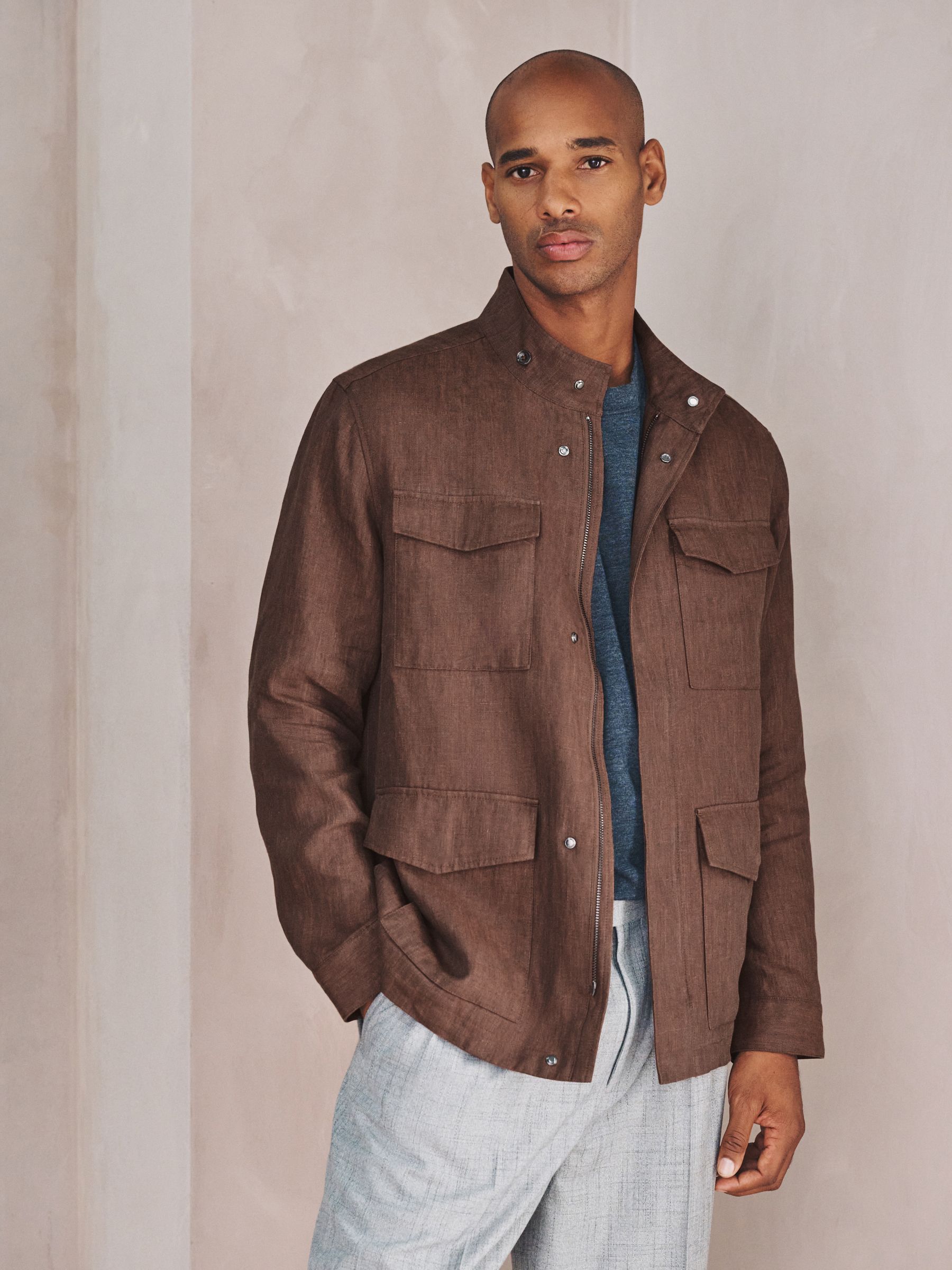 Buy Brown Linen Four Pocket Field Jacket from the Next UK online shop