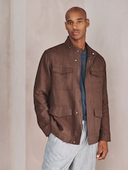 Brown Linen Four Pocket Field Jacket - Image 1 of 11