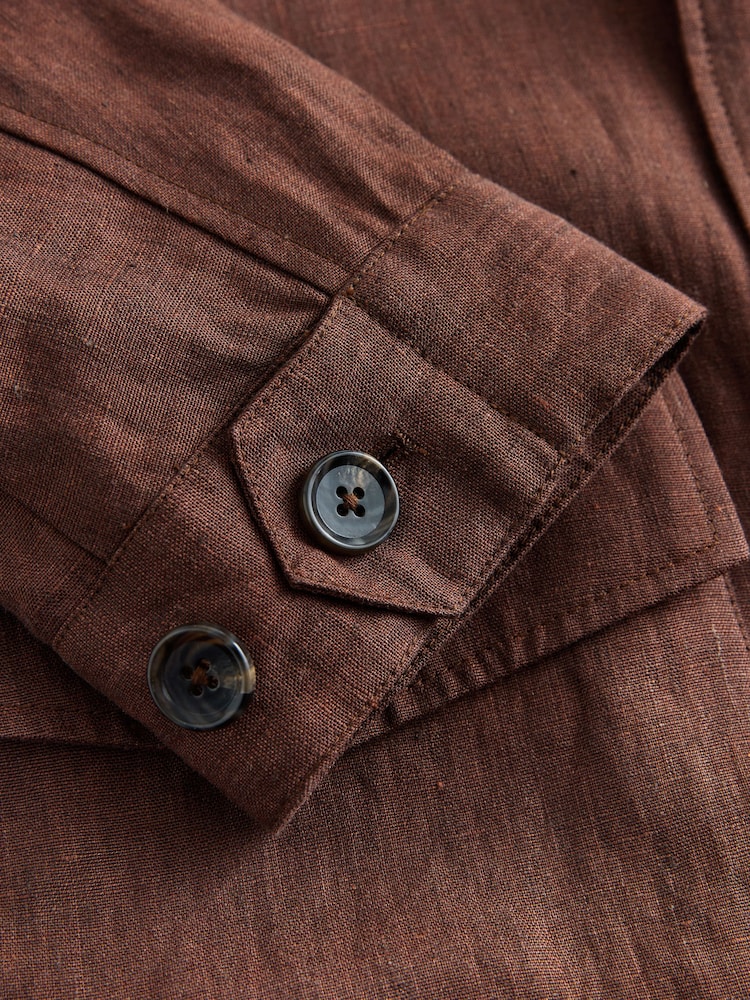 Brown Linen Four Pocket Field Jacket - Image 11 of 11