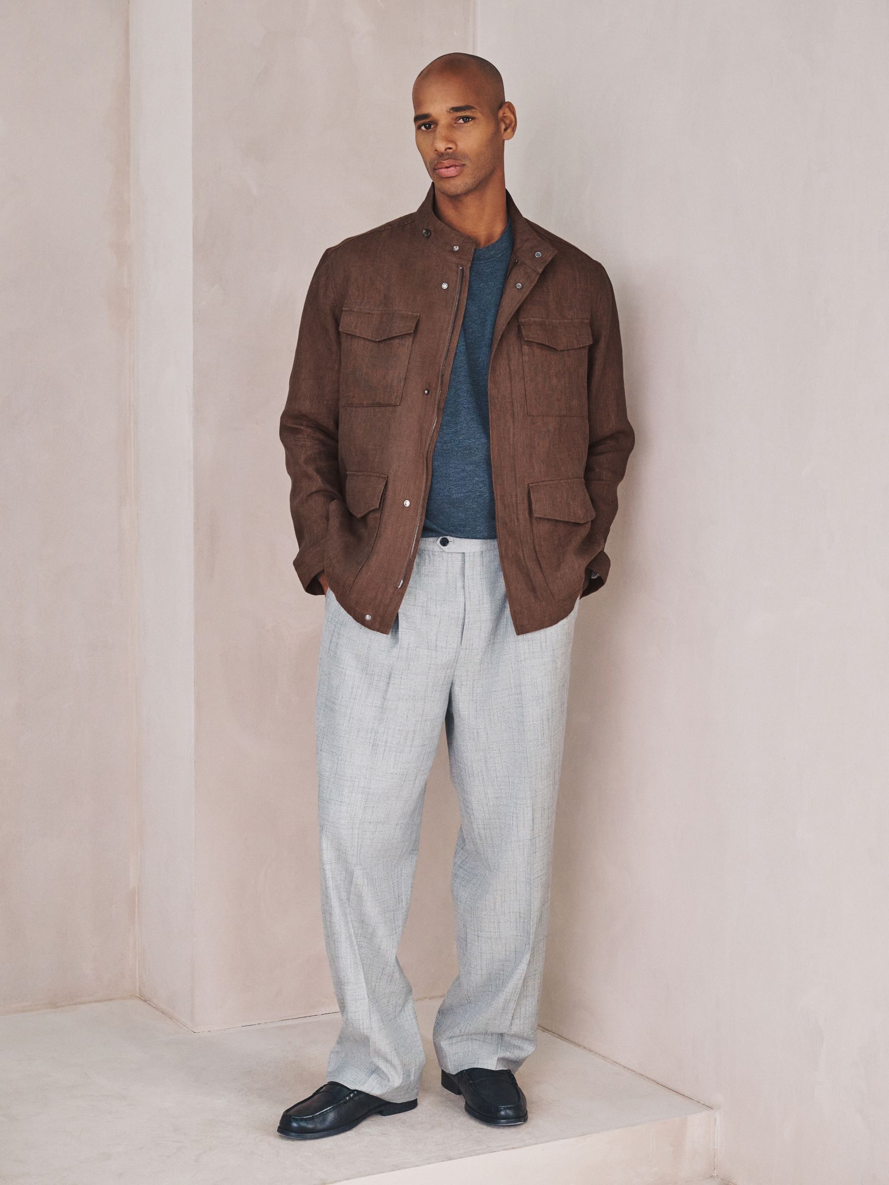 Buy Brown Linen Four Pocket Field Jacket from Next USA
