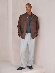 Brown Linen Four Pocket Field Jacket - Image 3 of 11