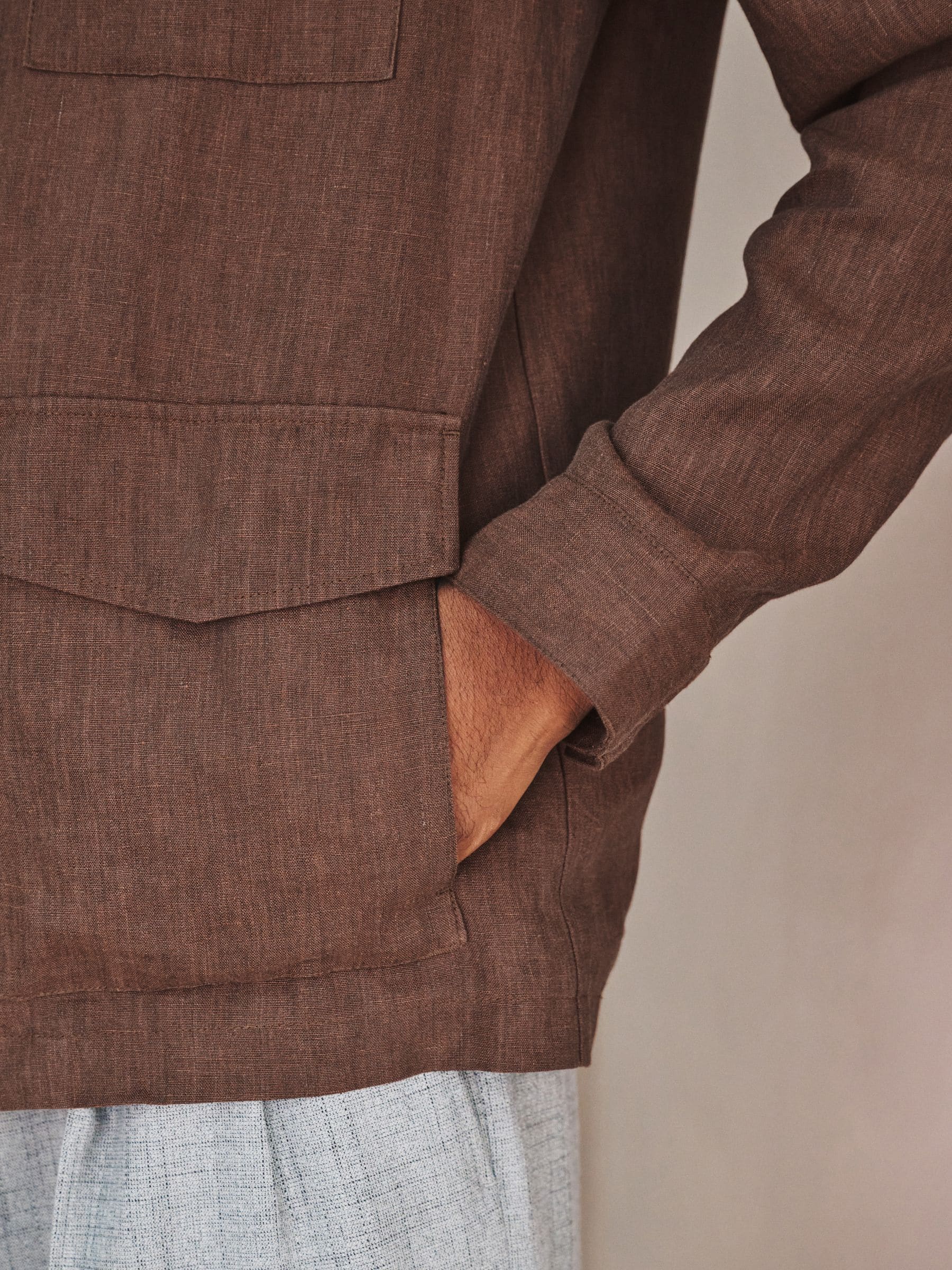 Buy Brown Linen Four Pocket Field Jacket from Next USA