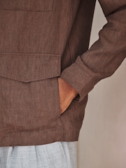 Brown Linen Four Pocket Field Jacket - Image 5 of 11