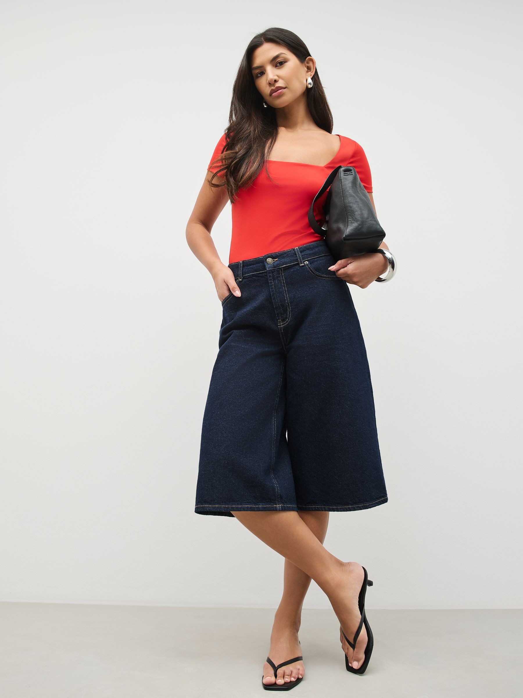 Buy Bright Red Slim Fit Short Sleeve Square Neck Soft Touch Slinky