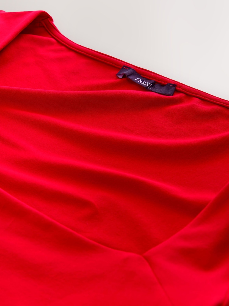 Bright Red Slim Fit Short Sleeve Sqaure Neck Soft Touch Slinky T-Shirt - Image 8 of 8 Bright Red Slim Fit Short Sleeve Sqaure Neck Soft Touch Slinky T-Shirt - Image 8 of 8