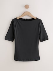 Black Soft Touch Slash Neck Half Sleeve T-Shirt - Image 1 of 3