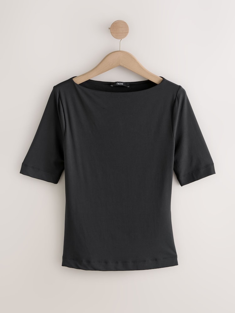 Black Soft Touch Slash Neck Half Sleeve T-Shirt - Image 1 of 3