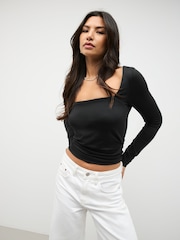 Black Soft Touch Square Neck Long Sleeve T-Shirt - Image 2 of 8