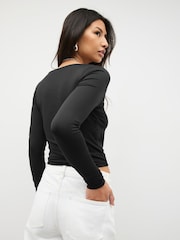 Black Soft Touch Square Neck Long Sleeve T-Shirt - Image 4 of 8