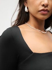 Black Soft Touch Square Neck Long Sleeve T-Shirt - Image 5 of 8